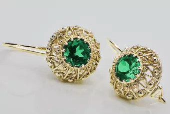 8 كارت من الذهب الأصفر 333 Emerald أقراط vec002x-em روسي سوفيتي الاتحاد السوفيتي فينتاج آرت ديكو style Art Deco
